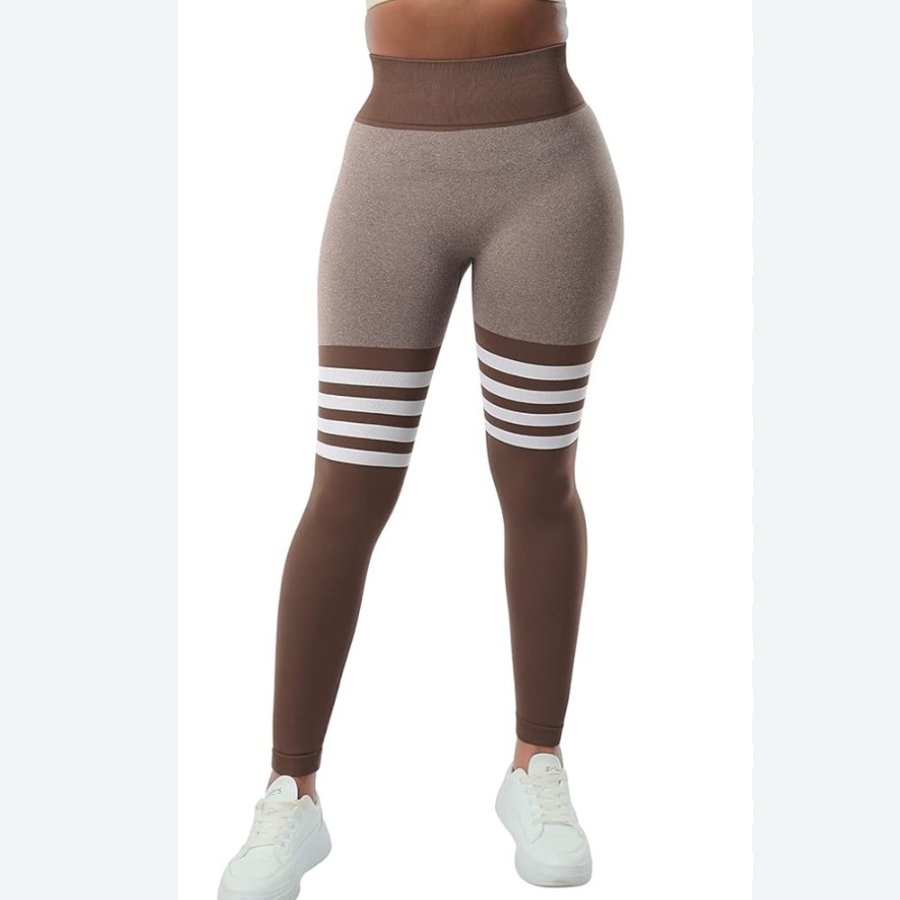 Bombshell Sportswear Thigh Highs Leggings Brown Tan White Size S